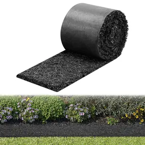 VEVOR Rubber Mulch Mat Roll, 140 x 4.5 in, Recycled Rubber Permanent Mulch Edging Border, Natural-Looking Flower Barrier with Stakes, 0.5 in Thick Cuttable Garden Edgings for Landscaping