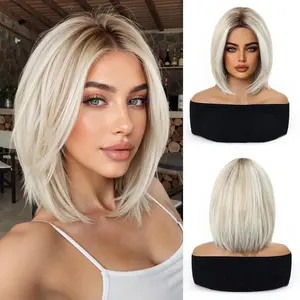 Platinum Blonde Short Wavy Bob Wig Lace Hairline Heat Resistant Natural Looking For Everyday Wear