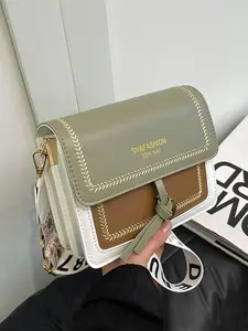 Women's Flip-Top Square Bag, PU Leather Wallet, Chain Decor Crossbody Bag, Large Capacity Handbag, Soft PU Leather Casual Shoulder Bag, Colorblock Purse