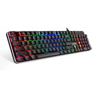 RGB Backlit Mechanical Gaming Keyboard Low Profile Mechanical Gamers Keyboard 104 Key Metal Mechanical Computer USB Gaming Keyboard for PC (BLACK VERSION)KG050-BR