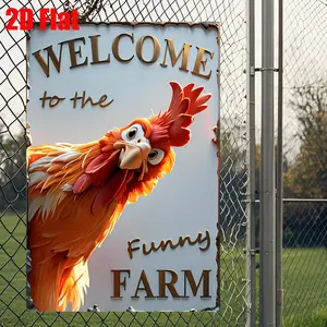 Funny Farm Rooster Metal Wall Art Sign Rustic Iron Farmhouse Decor 12x8 Inch 2D Flat Design for Indoor Outdoor Use Weather Resistant Easy to Hang Whimsical Kitchen Garden Patio Home Decor Gift Idea