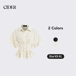 Cider Chiffon Polka Dot Ruched Cinched Waist Batwing Sleeve Blouse SwimWeek