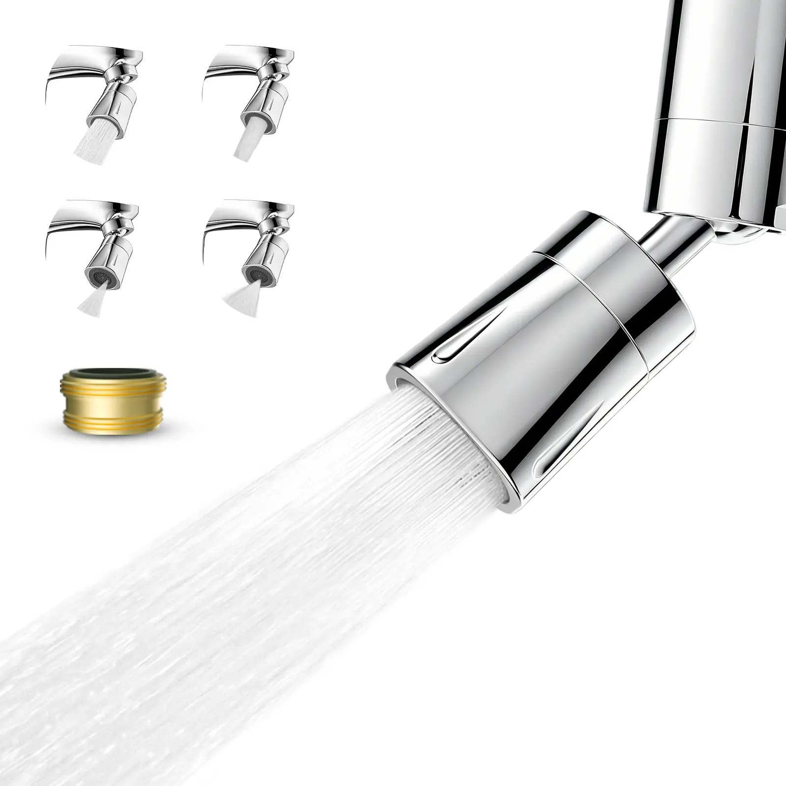 Hibbent Faucet Aerator 4 Modes, 360° Swivel Faucet Sprayer Head Attachment, Chrome | NSF/ANSI/CAN 372 Certified, 55/64" Bathroom& Kitchen Sink Faucet Head, 2 Big-Angle Rotating Metal Joints, 15/16" Male Adapter