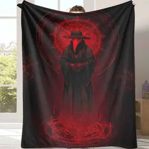 Gothic Plague Doctor Flannel Blanket， Mysterious Red Magic Circle Art Print， Soft Warm Cozy Texture， Perfect for Bedroom Decor， Living Room Accent， Halloween Party Ambience， Gift for Dark Fantasy Lovers tiktokshopspringglowup
