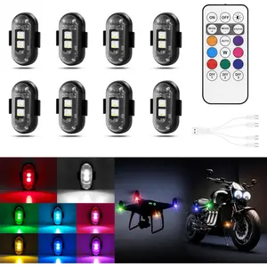 Wireless LED Lights for Car 8PCS with Remote Control, Wireless LED Strobe Lights 8 Colors USB Charge IP65 Waterproof Anti-Collision for Car Motorcycle Dron