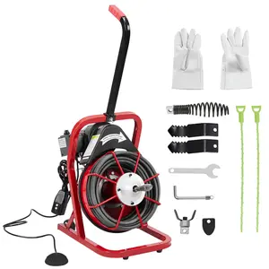Powerful Electric Drain Cleaning Machine – 50FT x 3/8 Inch Sewer Snake Auger – 4 Cutter Blades, Air-Activated Foot Switch, Protective Gloves – Heavy Duty Plumbing Tool for 1-4 Inch Basin, Toilet, Shower Pipes