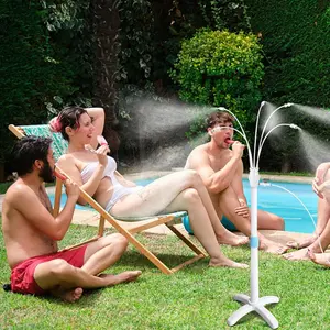 Misters for Outside Patio, OutdoorSprinkler,Standing Misting Cooling System, Portable Water Mist Hose Kit for Outdoor, Adjustable Height & 5 Spray Nozzles for Backyard BBQ Cool Pool Tanning Garden Kids Having Fun.