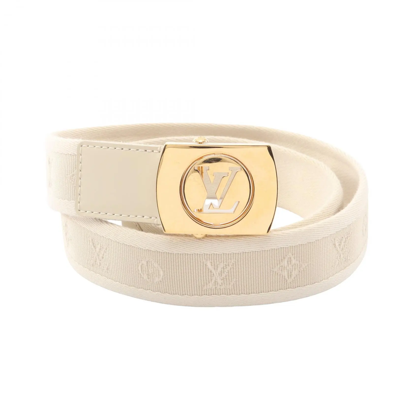 Pre-owned Louis Vuitton Calfskin Small Leather Goods Women’s Ivory Monogram Fortune Belt with Gold Tone Buckle M6973 (Pre Owned)