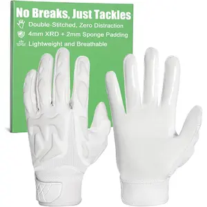 Adult Lineman Football Gloves - White and Black Padded Spandex Football Accessories, Flexible Stretch, High-Grip, 1-Piece Palm for Offensive & Defensive Players