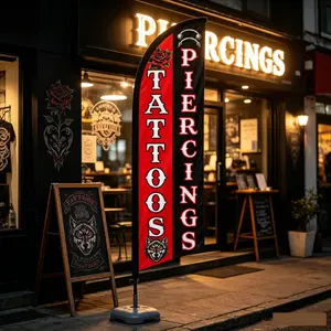 Tattoo Studio Feather Flag 6.5 Ft, High-Density Polyester, Waterproof, UV-Resistant, Windproof, Portable, Ideal for Store Traffic, New Designs, Promotions