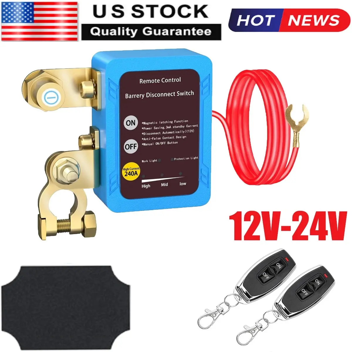 Automatic Battery Disconnect When Parked Long Term | Remote Control Frequency 433MHz | Operating Temp -20°C to 90°C | For RV, Trailer, Motorcycle, Boat