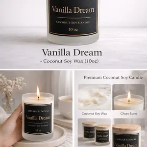 Atelier Luminai Vanilla Dream Coconut Soy Candle 10oz , 8 oz, 4 oz  Premium Clean Burn Aromatherapy Home Decor