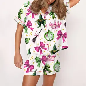 SHESHOW - Coquette Wicked Satin Pajama Set For Women Print Comfy Satin Sleepwear & Loungewear Pjs Printing Silky Top & Bottoms