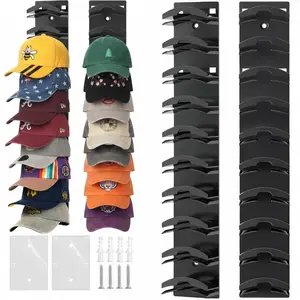 2 Pack Hat Organizer for Baseball Caps, Hat Rack for Wall with Strong Adhesive Hold up to 20 Hats, Hat Hanger Strong Adhesive/Wall Drilled for Door,Bedroom,Closet