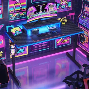 Bestier 42" Gaming Desk | LED Lights | Monitor Stand | Hook | Cup Holder | Blue