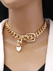 Punk Style Alloy Buckle Chain Necklace for Women, Party Street Fashion, Unique Clavicle Chain, Daily Wear Accessory, Trendy Neckpiece