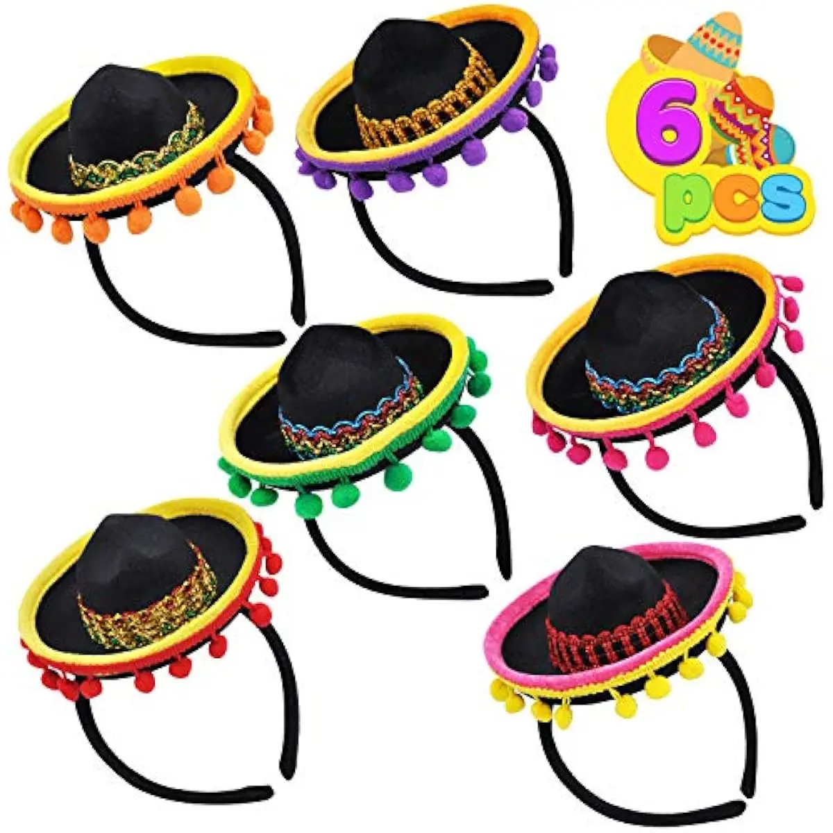 6 PCS Cinco De Mayo Fiesta Fabric Sombrero Headbands Party Costume for Fun Fiesta Hat Party Supplies, Luau Event Photo Props, Mexican Theme Decorations and Party Favors