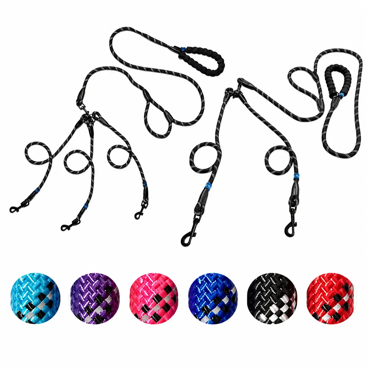 6-Ft Multi-Dog Leash for 2-3 Dogs - Dual Handle, Reflective Braided Rope, Splitter Leads | Barking Bad Pet Supply