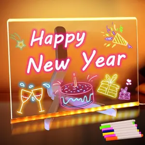 LED Note Board with Colors,11.8"X7.9" Acrylic Led Writing Board, Acrylic Dry Erase Board with Light, Message Board Drawing Board for Kids, Light Up Board for Birthday Happy New Year Gifts for Teens