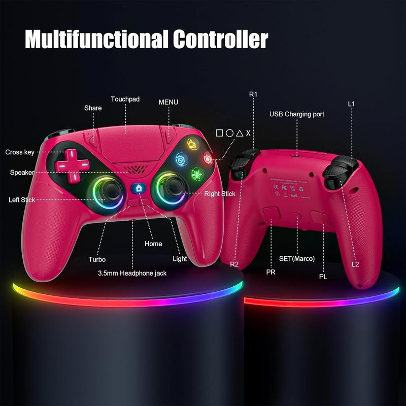 RGB Wireless Controller Mult-platform Compatible, Dual Vibration, Turbo, Programmable Buttons