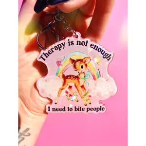 Therapy Is Not Enough I Need To Bite People Holographic Keychain