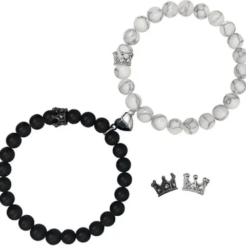 TMANI King & Queen Bond Beads Bracelets Set - Heart-Matching Unisex Couple Bracelets for Long-Distance Relationships - 1st Anniversary Cute Gifts for BF, His and Hers Fashion Costume Jewelry