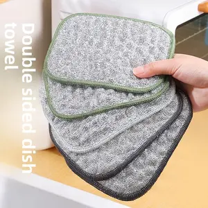 Steel Wool Dishcloth Kitchen Use Silver Wool Cotton Yarn Dish Towel Double Layer Thickened Easy Oil Absorption Cloth Dishwashing Magic Tool