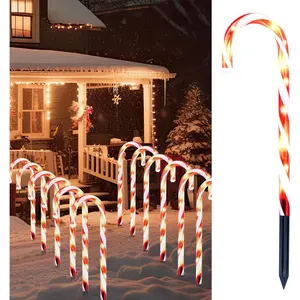 12 Pcs Christmas Candy Cane Pathway Markers Lights, 12" Stakes Lights with Warm White, Waterproof Outdoor Decorations for Holiday Xmas Indoor,Yard,Patio,Garden,Walkway