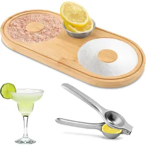Margarita Salt Rimmer Set With Stainless Steel Bowl and Citrus Juicer,Salt and Sugar Rimmer-Tray for Drink,Bar Glass-Rimmer for Margarita Rim, -Rimmer for Bar Tool