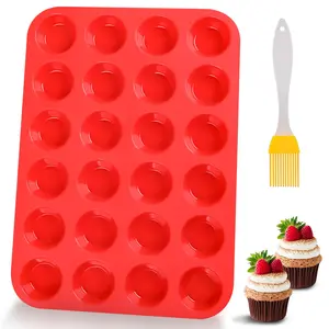 24-Cup Non-Stick Silicone Baking Mold, Perfect for Mini Muffins, Cupcakes, Tart, Bread, Easy Release Design, Baking Supplies