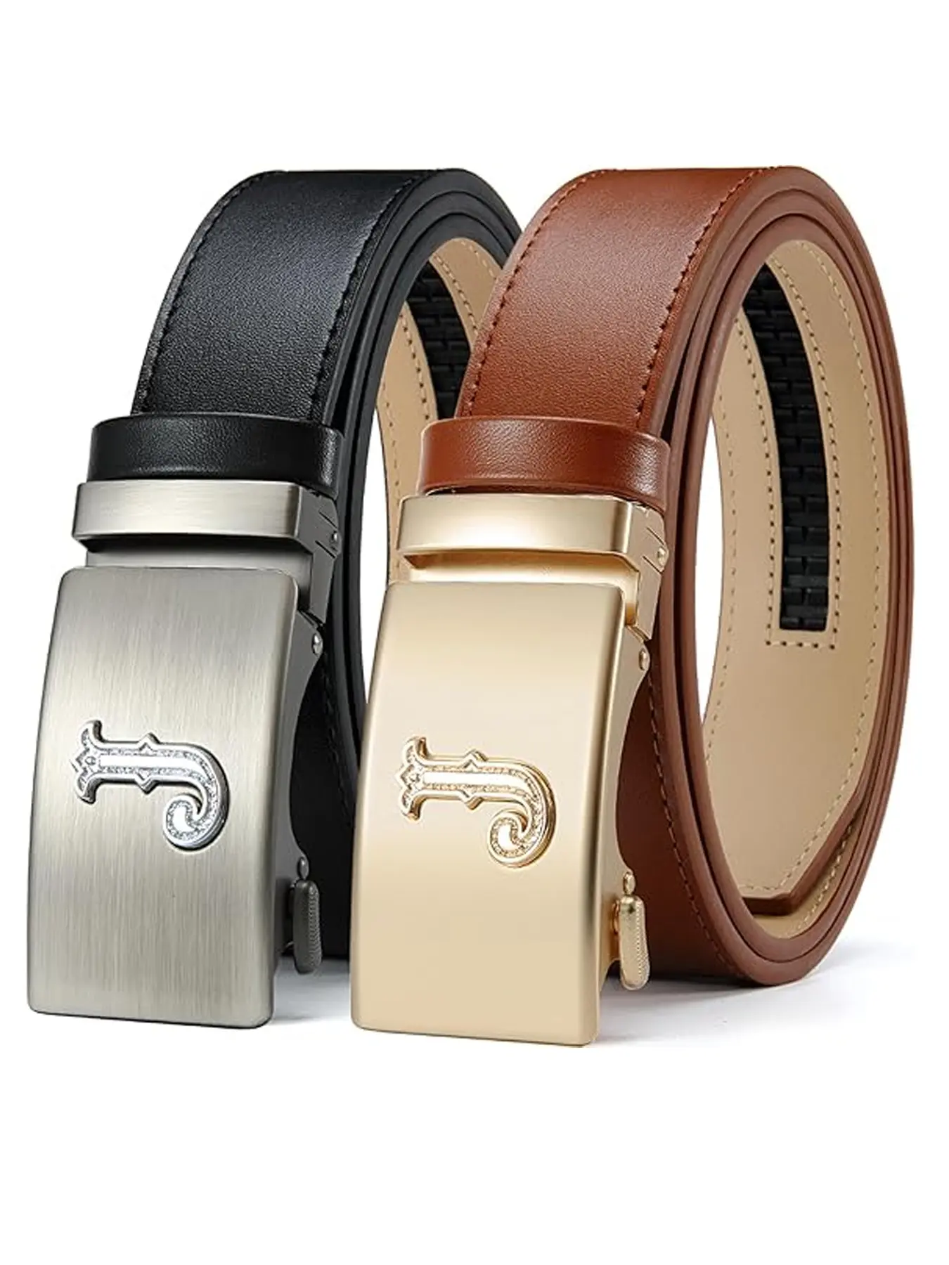 2-Pack 1 3/8" Trim-to-Fit Ratchet Belt! Men’s Leather Click Belt for Dress & Casual
