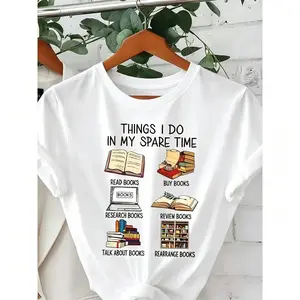 Things I Do In My Spare Time Books Cotton T-shirt Book Lover Gift Bookworm Reader Graphic Tee Read Buy Research Review Talk Rearrange Books Apparel Shirt Enthusiast Cozy Comfy Reading