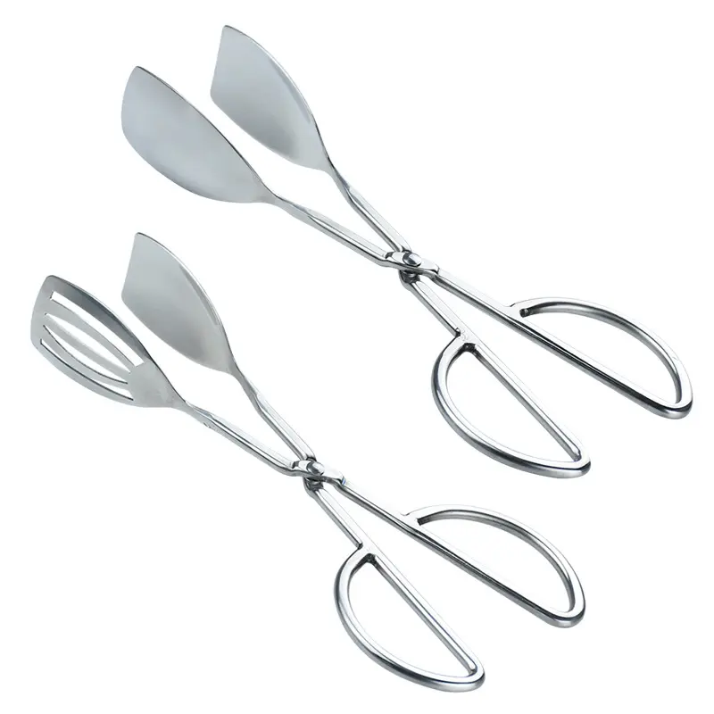 Scissor Style Stainless Steel Serving Tongs Solid & Slotted Food Clips Buffet Catering Salad Cake Bread BBQ Grilling Kitchen Utensils