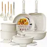 Astercook 22-Piece White Ceramic Non-Stick Stackable Pots and Pans Set - Aluminium Cookware Set with Detachable Handle, Induction Safe, Thermal, Steak-Ready Pan, Dishwasher Safe Practical Kitchen Supplies