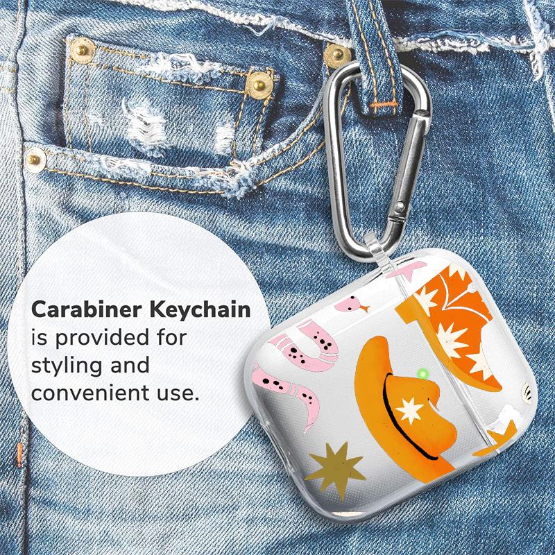 Cowboy Star Boots Pattern Protective Case for AirPods 4/3/2/1/Pro/Pro2 Soft TPU Earphone Cover, Transparent with Keychain