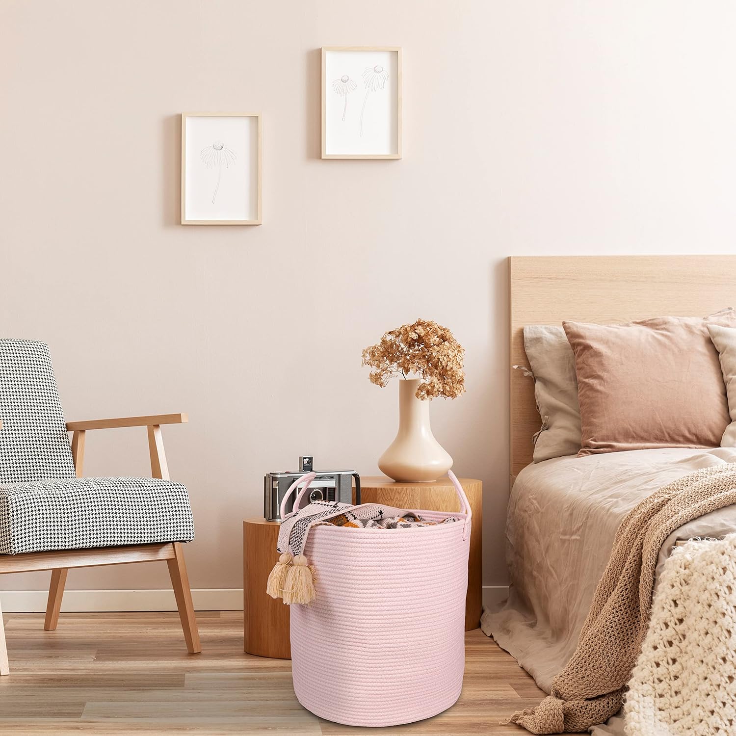 Cotton Rope Laundry Basket Hamper for Girls Kids Baby Nursery Hamper Bin Woven Storage Basket for Living Room Girls room Boho Tall Rope Baskets for Blanket Toys Large light pink Cotton Rope Laundry Basket Hamper for Girls Kids Baby Nursery Hamper Bin Woven Storage Basket for Living Room Girls room Boho Tall Rope Baskets for Blanket Toys Large light pink