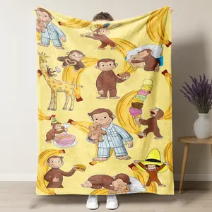 Curious George Cozy  Days & Playful Moments Fleece Blanket – Cute Monkey Pajama, Snack & Birthday Fun Plush Throw, Perfect for Kids & Curious George Fans