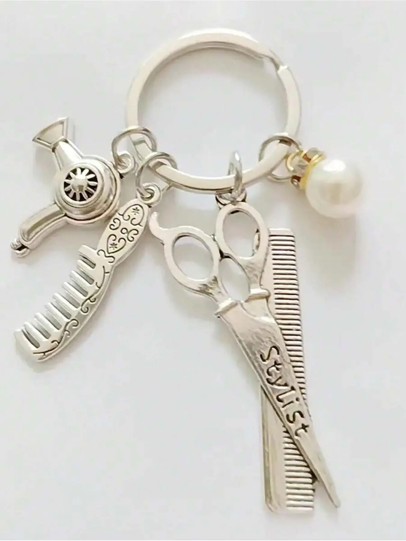 Y2K Barber Hairdryer Scissors Keychain Vintage Metal Keyring Wallet Bag Car Key Chain Pendant Gift Automotive Accessories Campus Goth Style Gifts For Mother, Father, Graduation, And Teacher