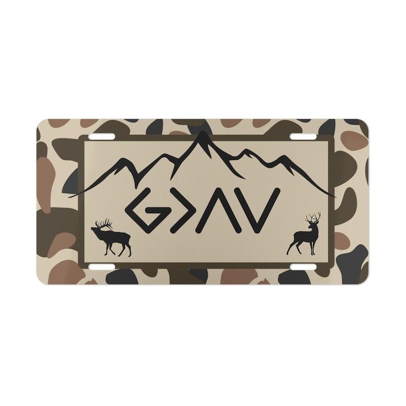 Camo Faith Truck Tag: God is Greater, Duck & Deer Tag, License Plate for Car or Truck, Accessories