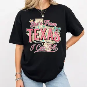 She'S From Texas I Can Tell Shirt, Floral Texas Map T-Shirt, Texas Girl Western Shirt, Texas Basketball Team Inspired Tee, Full Sizes, Full Colors