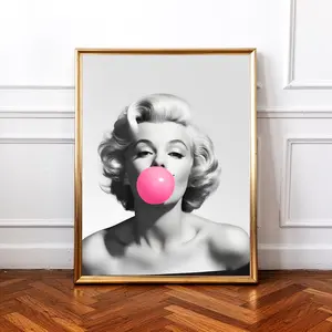 Marilyn Monroe Poster Print, Marilyn Monroe Wall, Pink Bubble Gum Black and White Glam Portrait, Luxury Bedroom Living Room Home Decor Gift