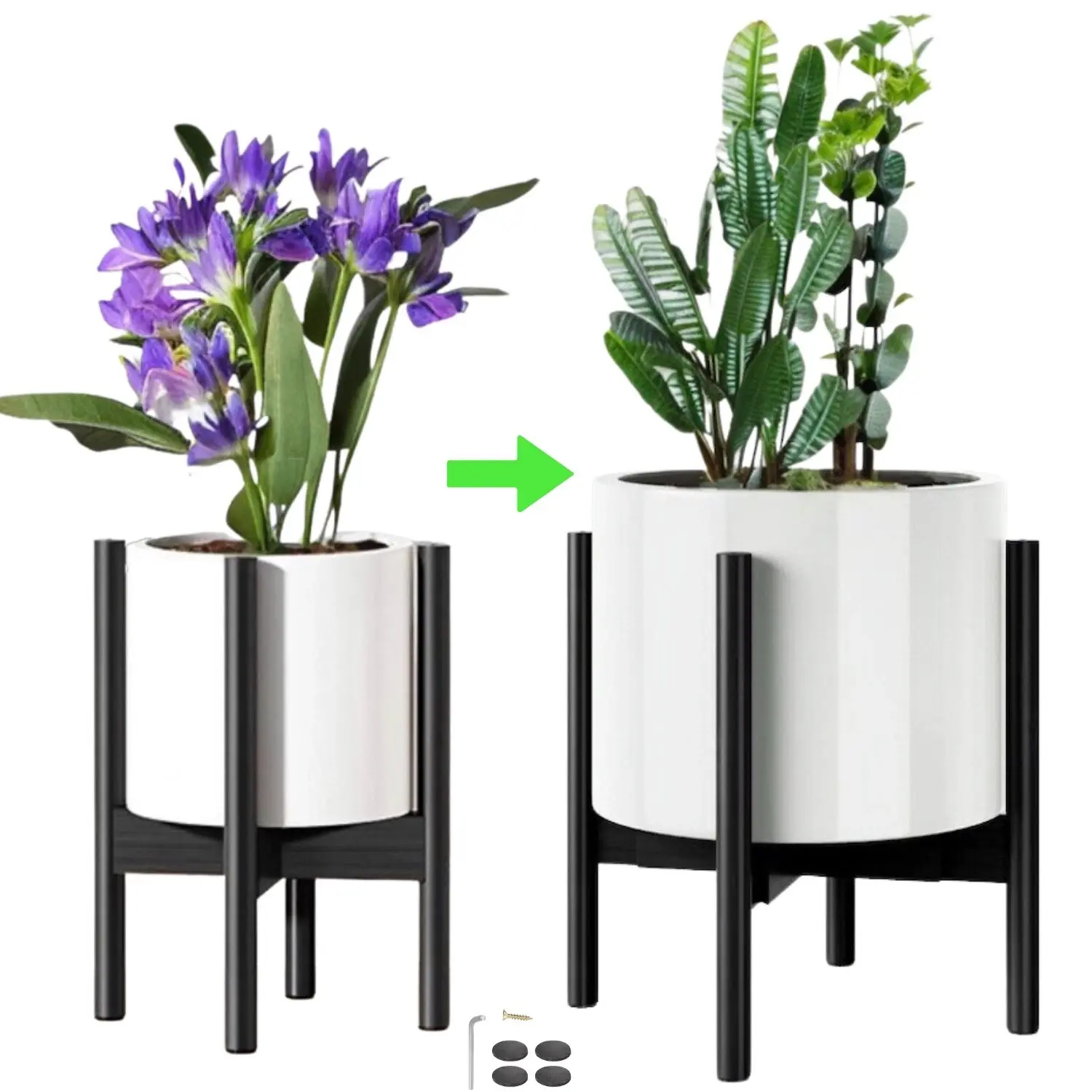 Bamboo Wood Adjustable Plant Stand For 8 To 12 Inches Pots - Mid Century Modern