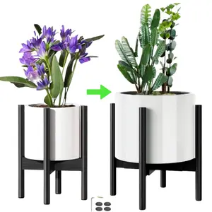 Bamboo Wood Adjustable Plant Stand For 8 To 12 Inches Pots - Mid Century Modern