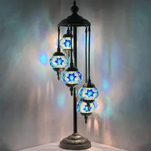 Majestic Blue Turkish Floor Lamp with 5 Mosaic Globes