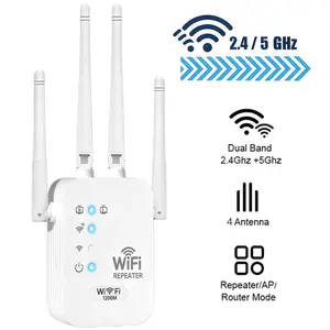WiFi Extender with 4 Antennas,1200Mbps,Dual Band (5GHz/2.4GHz) WiFi Booster, Long Range Wireless Repeater Access Point,Network Components for Home and Office Use,WiFi Signal Booster,Portable WiFi