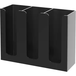 3 Compartment Acrylic Cup and Lid Holder, Disposable Coffee Cup Dispenser, Cup Storage Organizer, Black