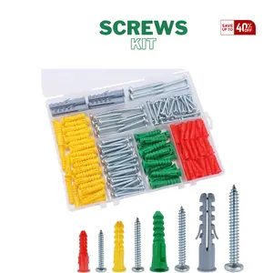 208PCS Drywall Anchors and Screws Assortment Kit, Wall Anchors and Screws Kit, 4 Sizes Plastic Anchors and Matched Phillips Pan Head Screws