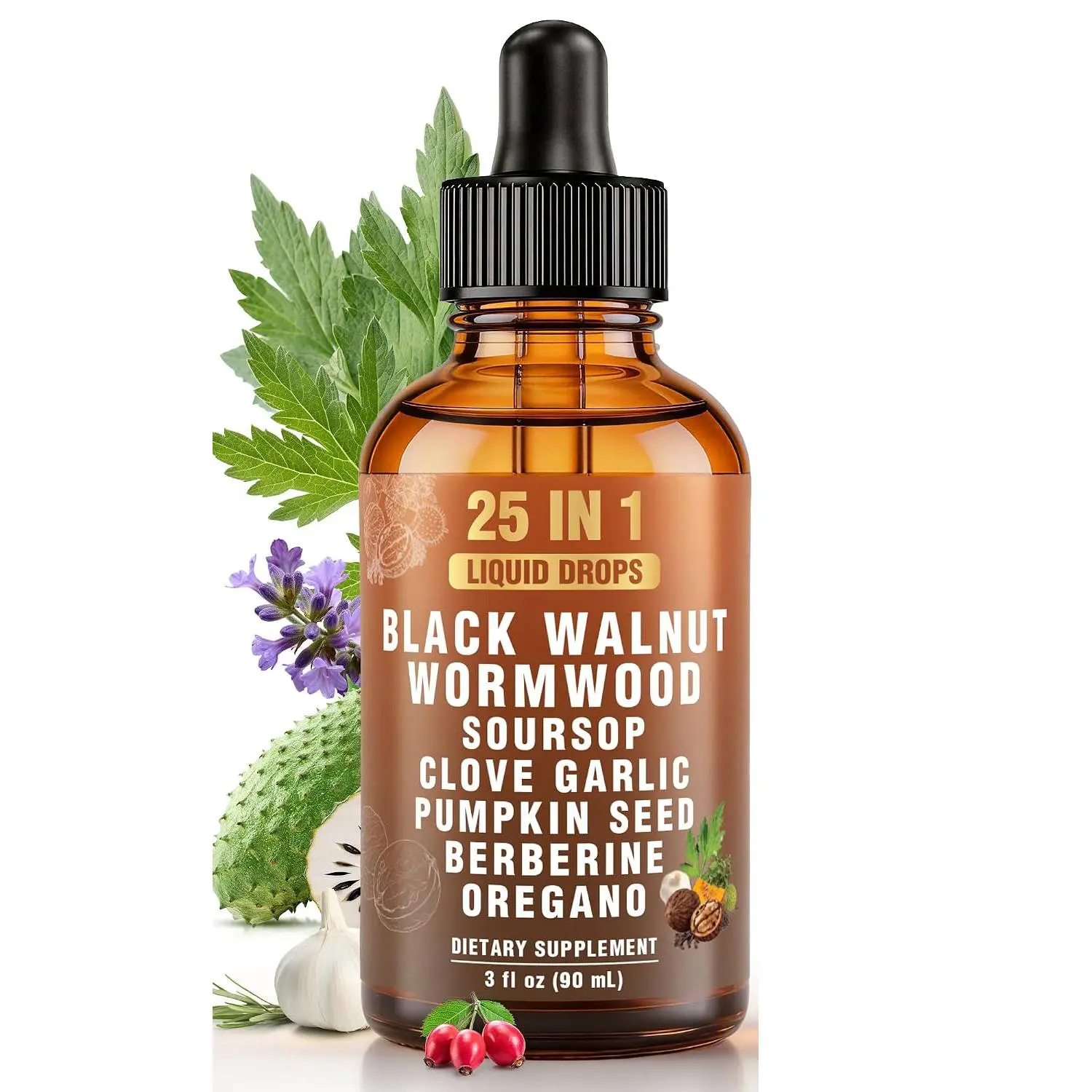 25-in-1 Liposomal Wormwood Black Walnut Clove Parasite Cleanse with Clove, Garlic, Pumpkin Seed, Oregano & Berberine – 98% Absorption for Superior Digestive Health & Balance, 90ml