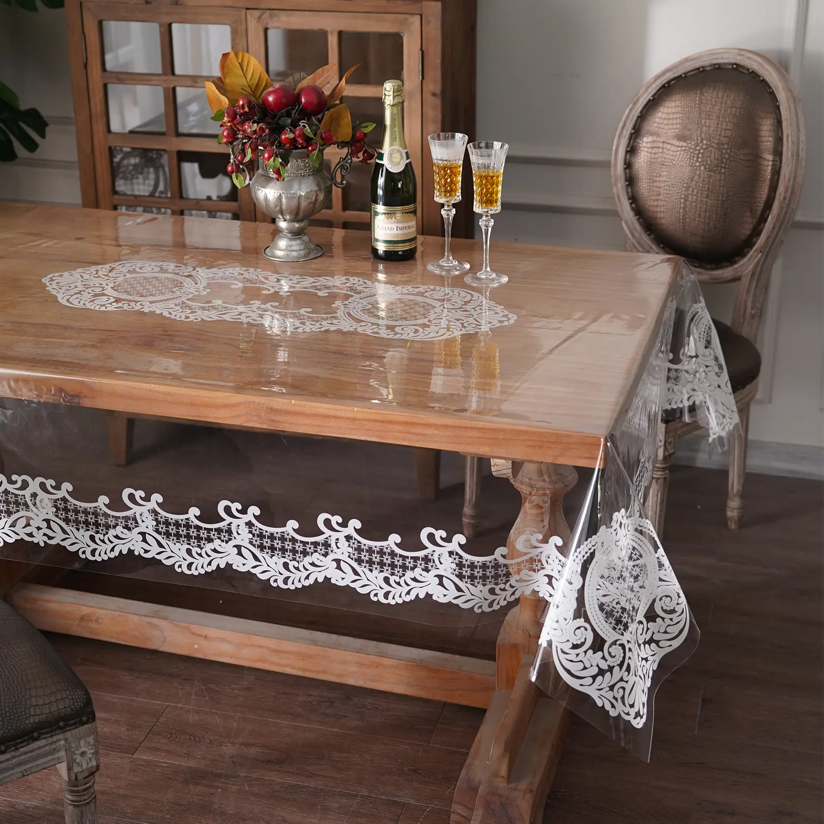 Artbloss Clear Table Cover Protector Vinyl Table Cloth OilSpill Proof Vintage Plastic Table Covers for Dining Tables