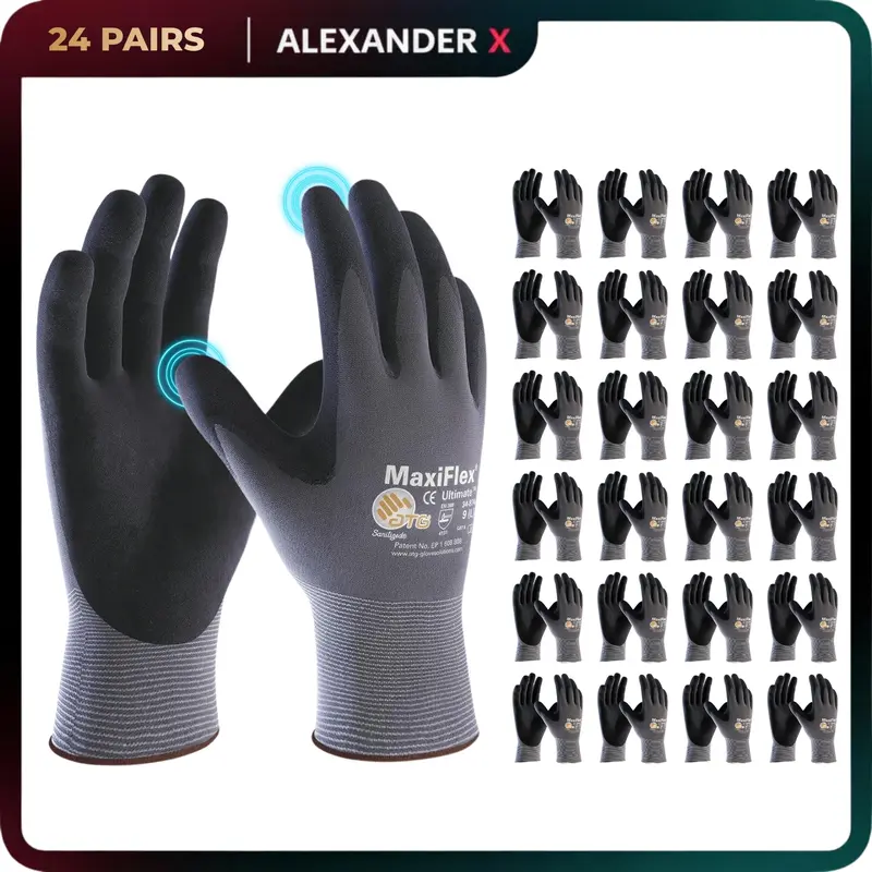 12/24 Pares Guantes Para Trabajo - MaxiFlex Foam Work For Men - Enhanced Grip Maxi Flex Nitrile Gloves Coated